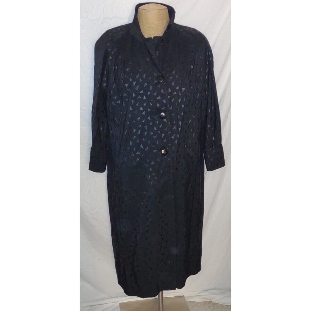 Vintage Vision Brand Women's Light Coat Triangle Taffeta Black Long Length Lined